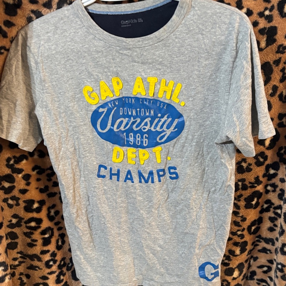 GAP Gray T-Shirt with Blue and Yellow Varsity Print